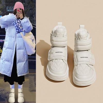 Новые зимние женские короткие плюшевые сноубутсы для улицы, удобные, теплые, с высоким верхом, повседневные туфли на липучке, женские хлопковые туфли 2025