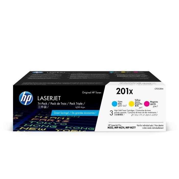 Cartouches de toner HP 201X - Pack de 3 couleurs grande capacité authentiques pour Color LJ Pro M252/M274/M277
