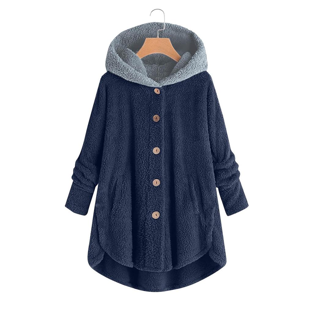 Women's Fashion Stitching Loose Hoodies Long Sleeve Plush Coat