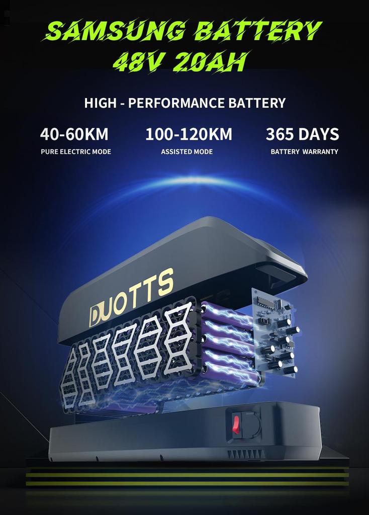 DUOTTS S26 Electric Bike 750W Motor, 48V 20Ah Samsung Battery, 120KM Range, IP55 Waterproof, 55° Climbing