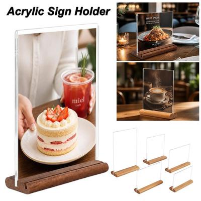 Vertical Standing Table Sign Card Holder Solid Wood Base Acrylic Sign Holder Tabletop Display