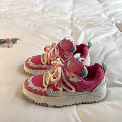 Розовые туфли на платформе в стиле софт-герл, женские, весна-лето 2025, новые, трендовые, студенческие, черно-белые спортивные туфли, универсальная повседневная обувь