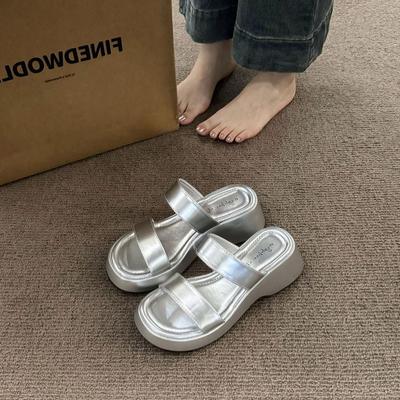 Маффины на толстой подошве крутые тапочки женская обувь носить 2025 новый лето леопардовый принт темперамент увеличить моду корейская версия сандалии