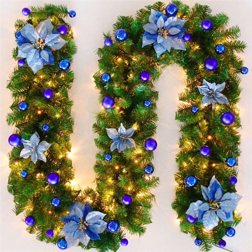 2.7m Luxury Christmas LED Cane Wreath Decoration With Lanterns Green Artificial Christmas Tree Banner Party New Year's Door Wrea