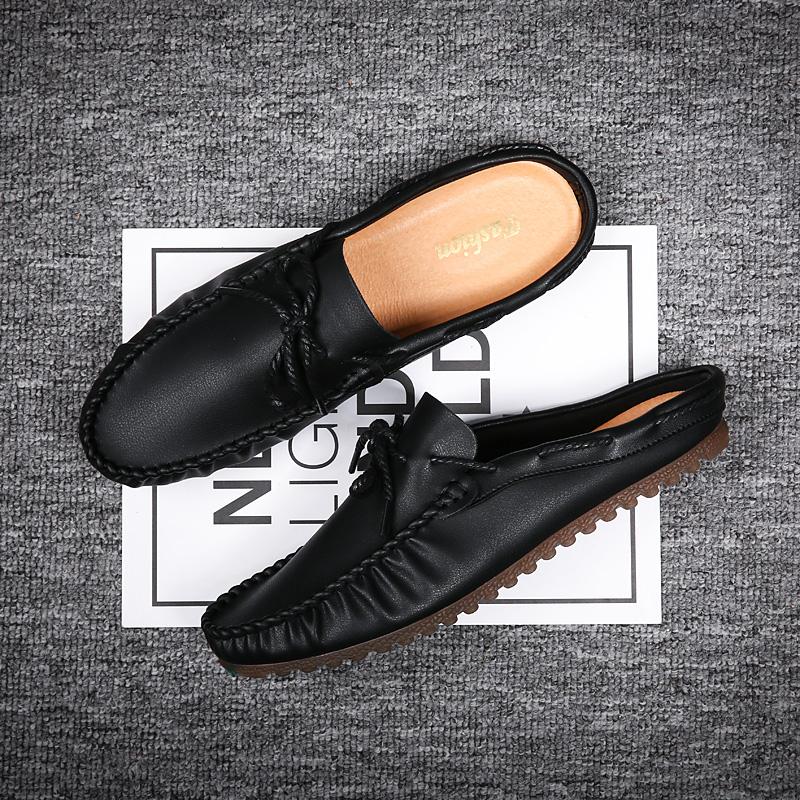 Модные кожаные мужские мюли летние балетки полутапочки для мужчин повседневные уличные дышащие мужские полутапочки легкие лоферы мужские мокасины