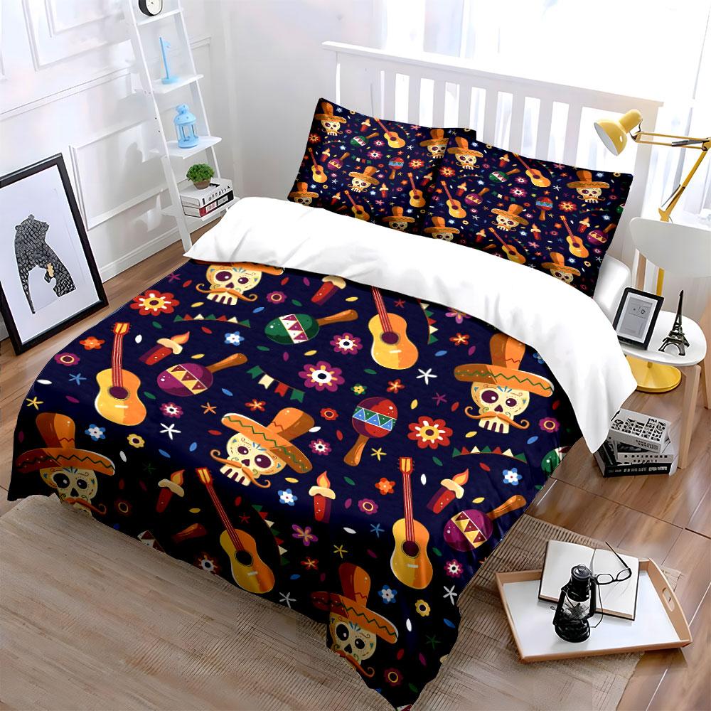 "Colorful Skull Guitar Bedding" Bedding Duvet Cover Set Duvet Cover Pillowcases (1 * Duvet Cover 2 * Pillowcases, without duvet insert)