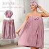 1pcs Plus Size Bathrobe Dress - Wearable Wrap Bath Towel with Hair Towel Absorbent Coral Fleece Bath Gown for Home & Travel Use