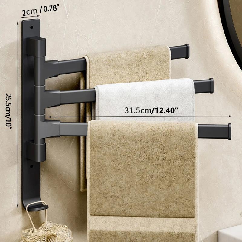 Bathroom Towel Rack Rotatable Towel Holder Space Aluminum 2/3/4/5-Bar Towel Hanger Kitchen Shelf Paper Hanging Wall Mounted