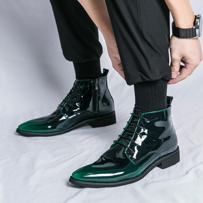 Роскошные блестящие остроносые мужские туфли для вечеринки, модные высокие свадебные туфли для мужчин 2024 года, элегантные мужские туфли из лакированной кожи