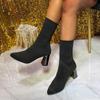 Comemore High-heeled Short Sock Boots 2025 Spring Autumn Casual Pointed Toe Black Women's Boots Elastic Botines Large Size 35-42