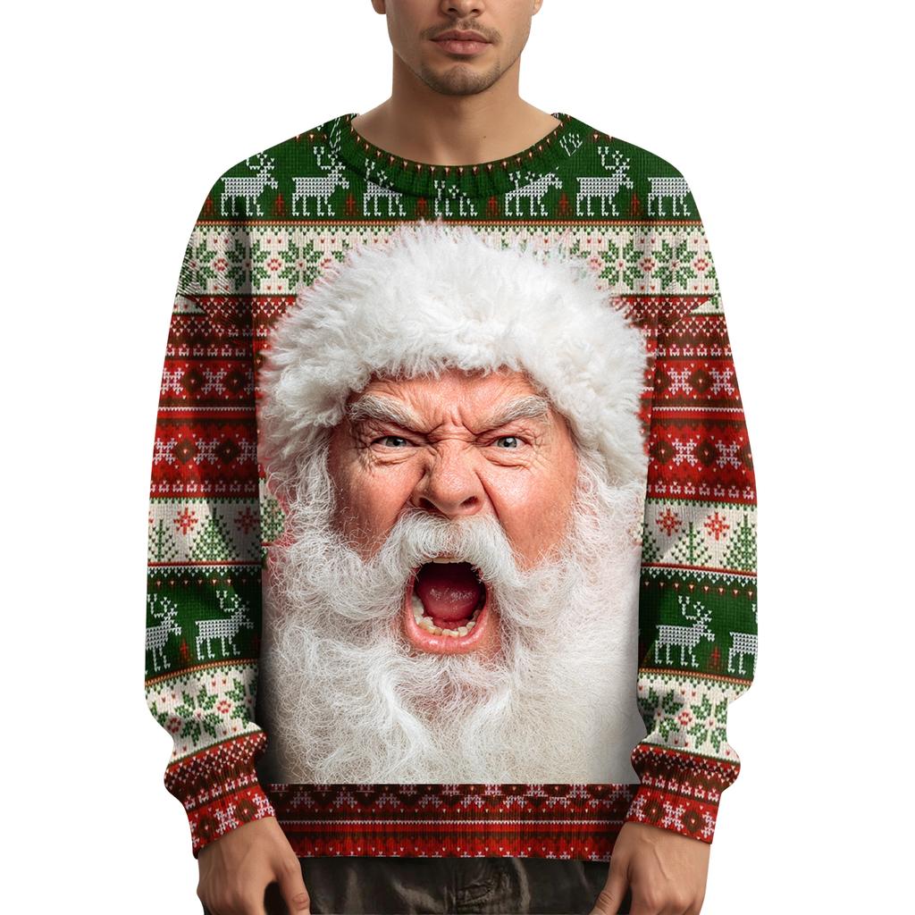 Мужской рождественский свитер с принтованным воротником