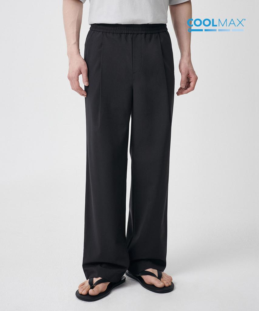 MUSINSA STANDARD [Cooltandard] One-Pleat Wide Elastic Waist Slacks [Dark Gray]