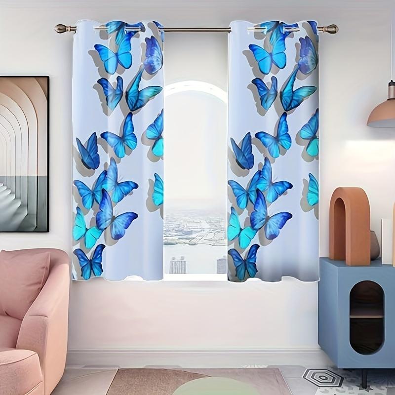 2 Panels Flower Butterfly Printed Curtain Decorative Window Drape Window Treatments For Bedroom Living Room Home Decoration