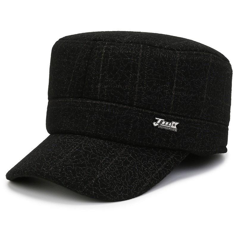 Зимняя шапка Мужская флисовая холодостойкая и теплая шапка с плоским верхом Шапка дедушки шерстяная утолщенная с защитой ушей утиный козырек хлопковая шапка