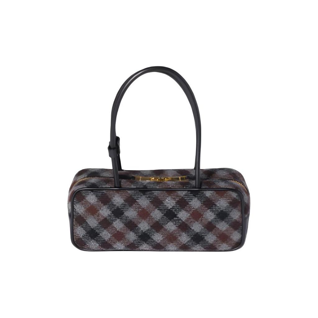 Miu Miu Beau Brand Logo Mixed Material Handbag Women handbag Slate-Gray Cocoa-Brown 5BB173_2IFK_F0RDS_V_OWM