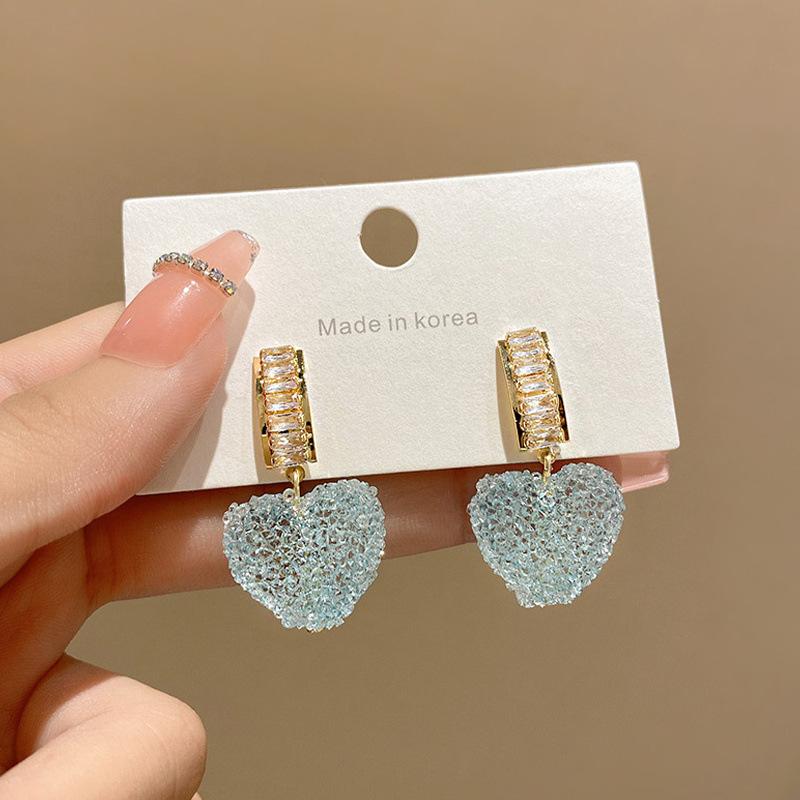 1 пара модных милых розовых висячих сережек в форме сердца для женщин, милые серьги с кристаллами, украшения для вечеринок, подарки для девочек