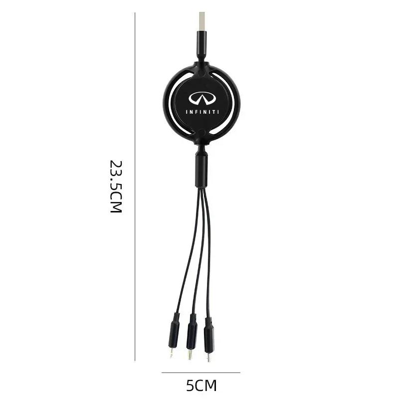 Car 3 In 1 Retractable Micro Data Wire USB Type C 100w Fast Charging for Infiniti Q50 G37 QX70 FX35 Q60 Q30 QX60 JX35 QX80 M35 dte4