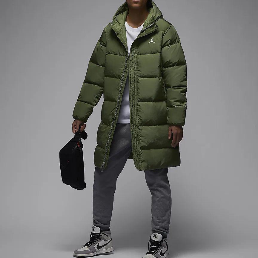 Jordan Essentials Hooded Zip-Up Mid-Length Down Jacket Men Outerwear Light-Olive-Yellow FB7314-340