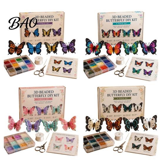 Beaded Animal Figurines 3D Butterfly Craft Kit, Tiny DIY Handmade Art Set Kit with Instruction, Cute 4-Pack Butterflies Beadwork for Beginners,
