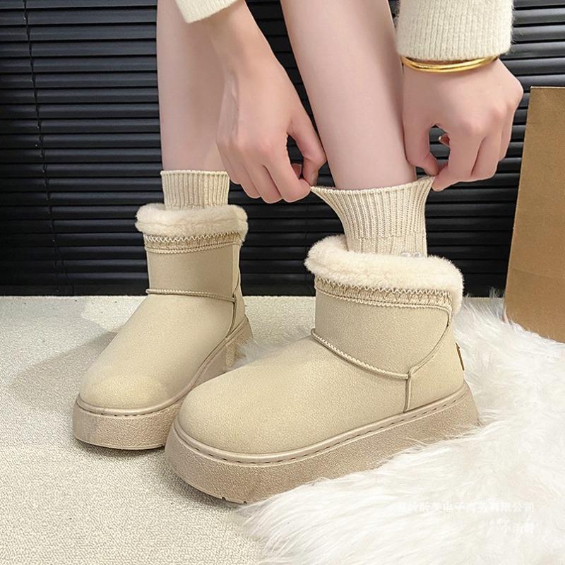 Осень и зима новая шерсть толстая подошва короткие угги женские внешняя торговля большой размер круглый носок нога утолщенные хлопковые туфли