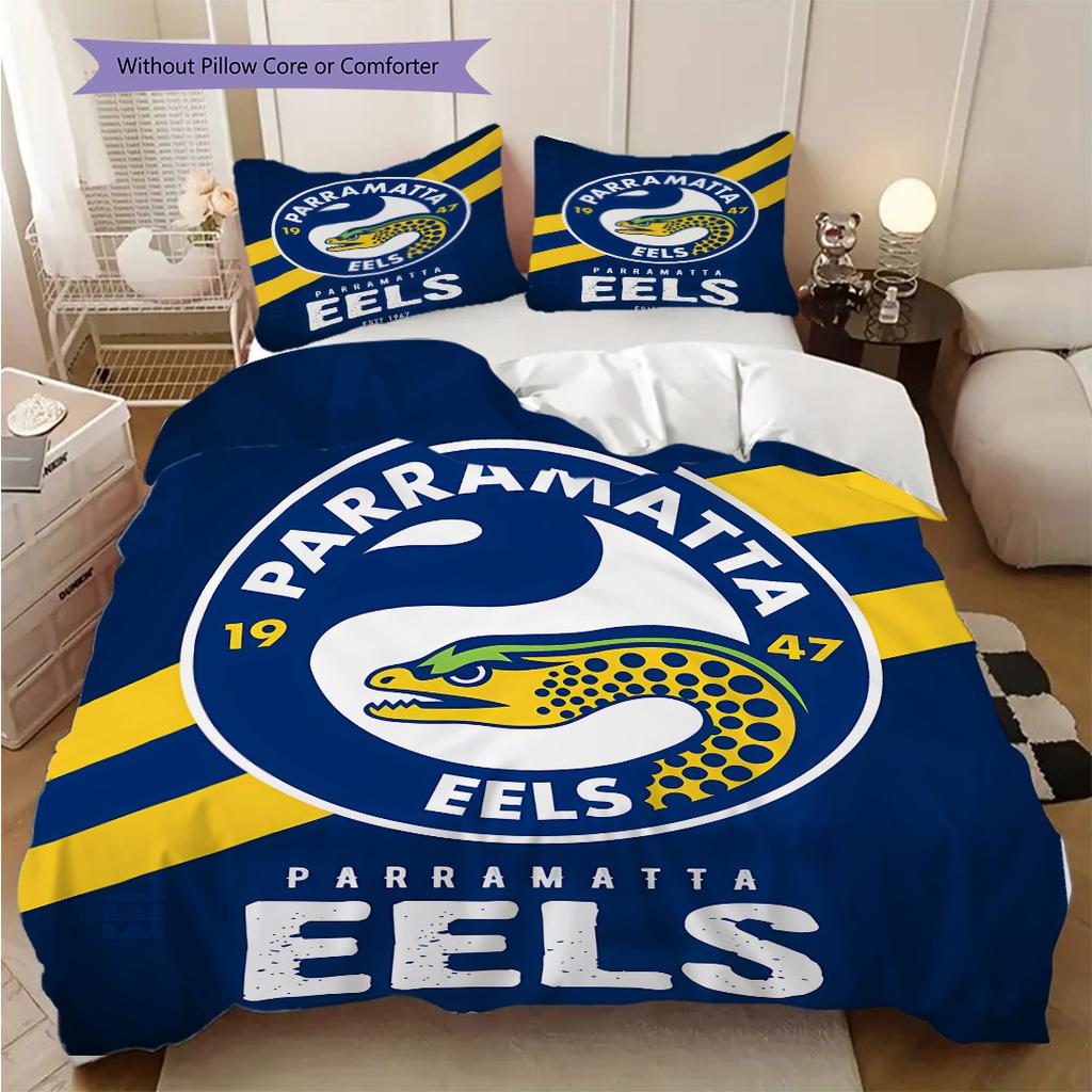 Parramatta Eels Pattern Bedding Quilt Set Quilt Cover Pillowcase Home Decoration Birthday Gift (1 * duvet cover + 2 * pillowcase, without core)