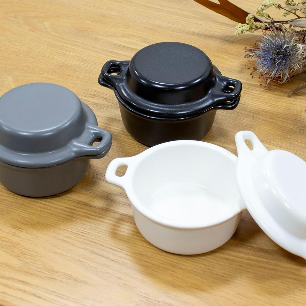 Kamoshika Douguten Mini Set of with Banko Made In Japan Cocotte, Heat-Resistant, Ceramic, 2, Lid, Ware, (White)