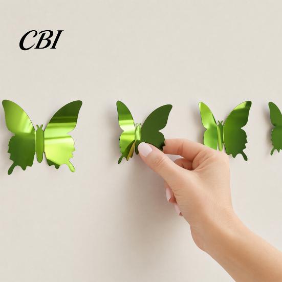 12 Piece Butterfly Wall Set 12Pcs Decals, DIY 3D Mirror Stickers, Removable Stickers Decals for Birthday Party Bedroom School Bathroom Living