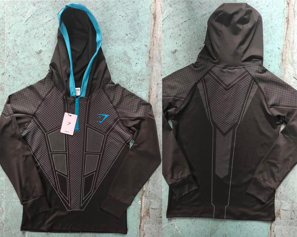 Мужская худи с капюшоном GYMSHARK для тренировок, быстросохнущая, с длинным рукавом, в стиле супергероев
