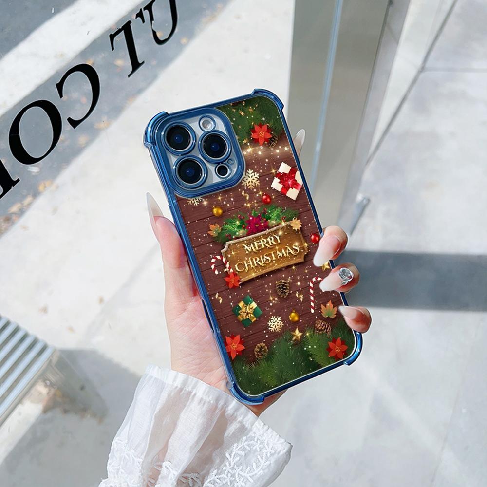 Чехлы для телефонов Ae111 Merry Christmas design с гальваническим покрытием из ТПУ для Xiaomi 11 Lite 5G Redmi Note 13 11 Pro 12C 9S 14C Huawei с защитой на четыре угла