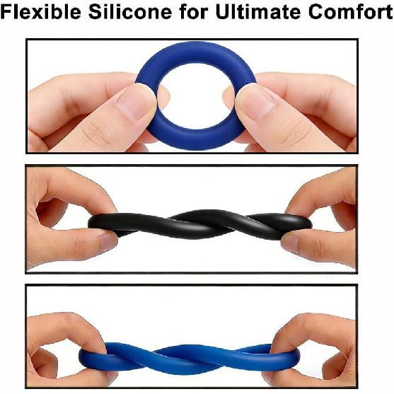 7 Men's Silicone Ring Set and Sleeve for Erection Enhancement, Soft and Elastic Male Sex Toy,Adult toys for couples' pleasure(Black and Blue)