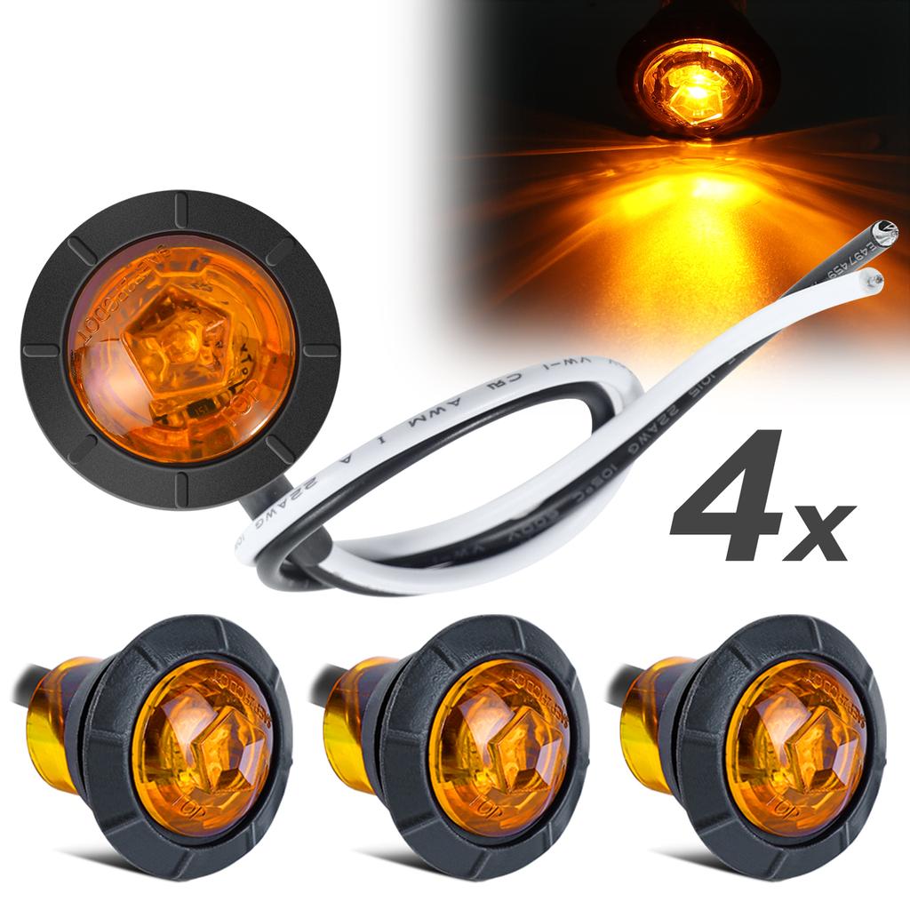 Amber LED Clearance Bullet Marker Lights 3/4 INCH Button Side LED Marker Light For Trailer Truck Accessories RV Car Bus Van 4pcs