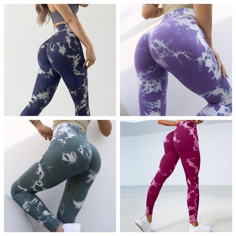 Tie Dye Sports Fashion Peach Hip Raise Fitness Pants High Waist Belly Contracting Wait Lifting Tight Pants Running Spring & Fall Yoga Pants