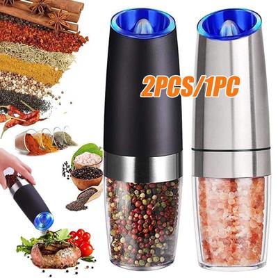 Гравитационная электрическая мельница для перца и соли, регулируемая степень измельчения, питание от батареи со светодиодной подсветкой, автоматическая мельница для специй одной рукой