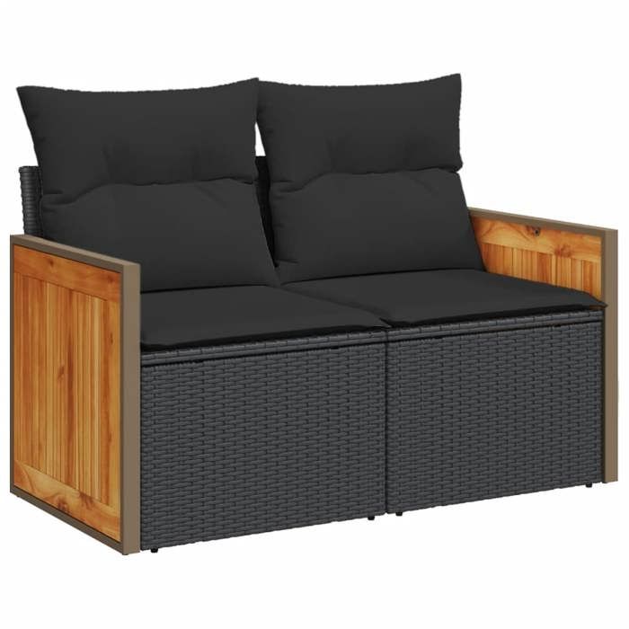 VidaXL Salon de Jardin avec Coussins 13 pcs, Canapés de Terrasse, Ensemble de Meubles de Patio, Mobilier d'Extérieur, Noir 3228267
