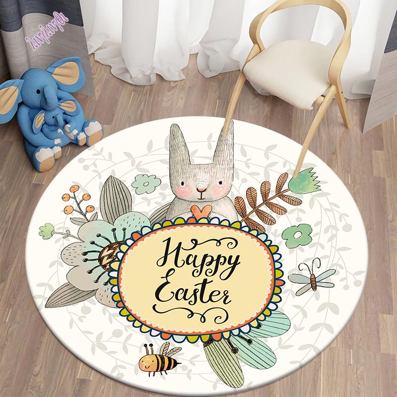 Круглый ковер с принтом кролика из мультфильма для дома, гостиной, детской спальни, украшения пола, нескользящий напольный коврик