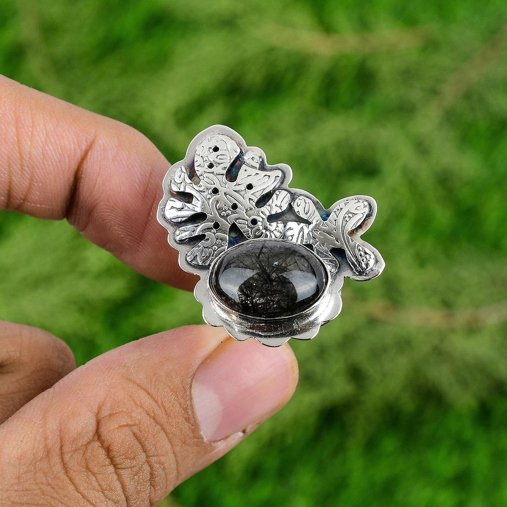 Natural Labradorite Gemstone Promise Adjustable Ring 925 Silver For Girls