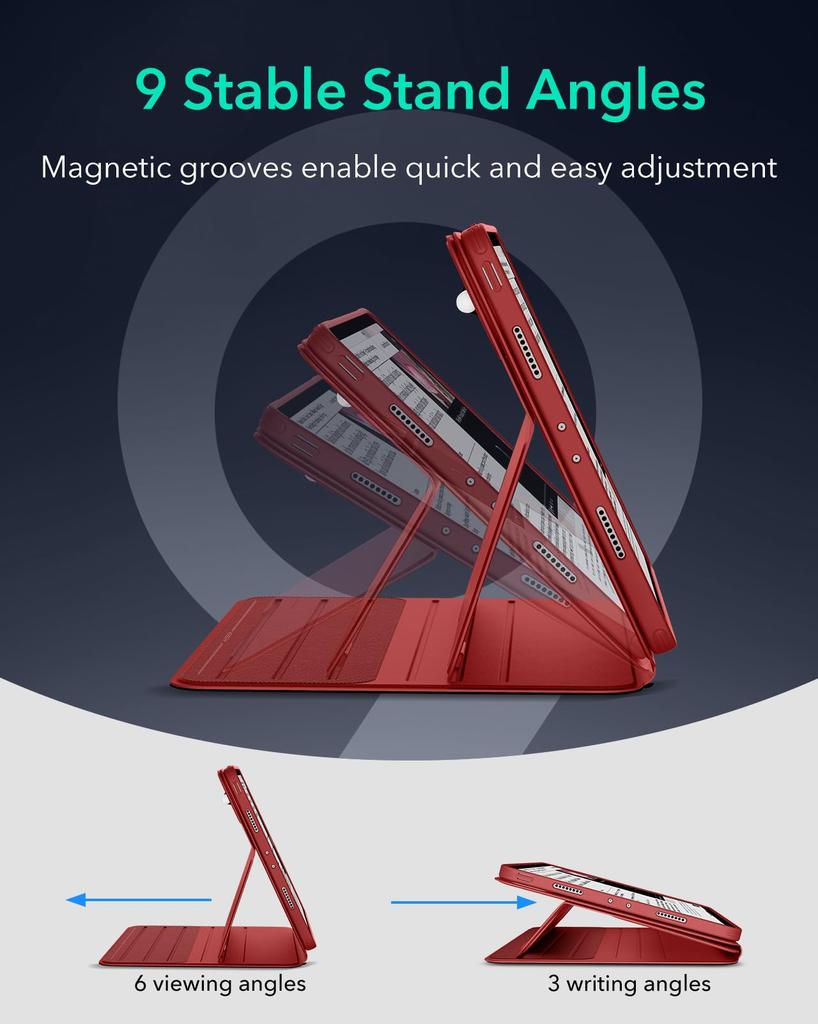 ESR Чехол для iPad Pro Специальный вращающийся чехол со съемной магнитной подставкой, 9 регулируемых углов, прочный, сдвигающийся, красный, 12.9 (2022/2021, 6-е/5-е поколение) Крышка,