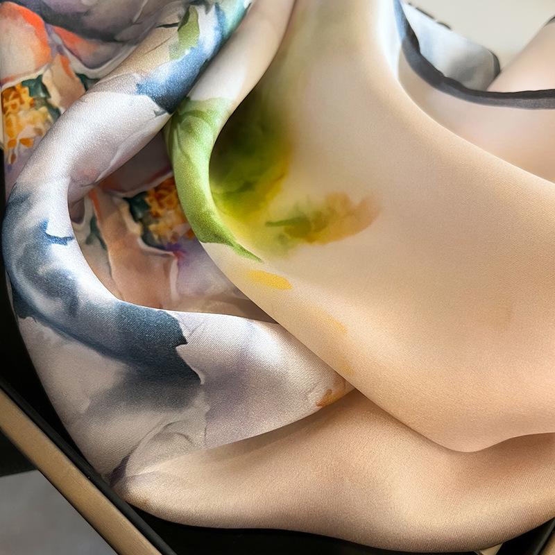 New 100% Natural Real Silk Women Scarf Printed Scarfs Bandana Women Square Scarves Hijab Shawls Warp Neckerchief Female Foulard