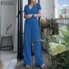 Women Korean Causal Short Sleeve Blouse and Long Pants Two Piece Suit Sets