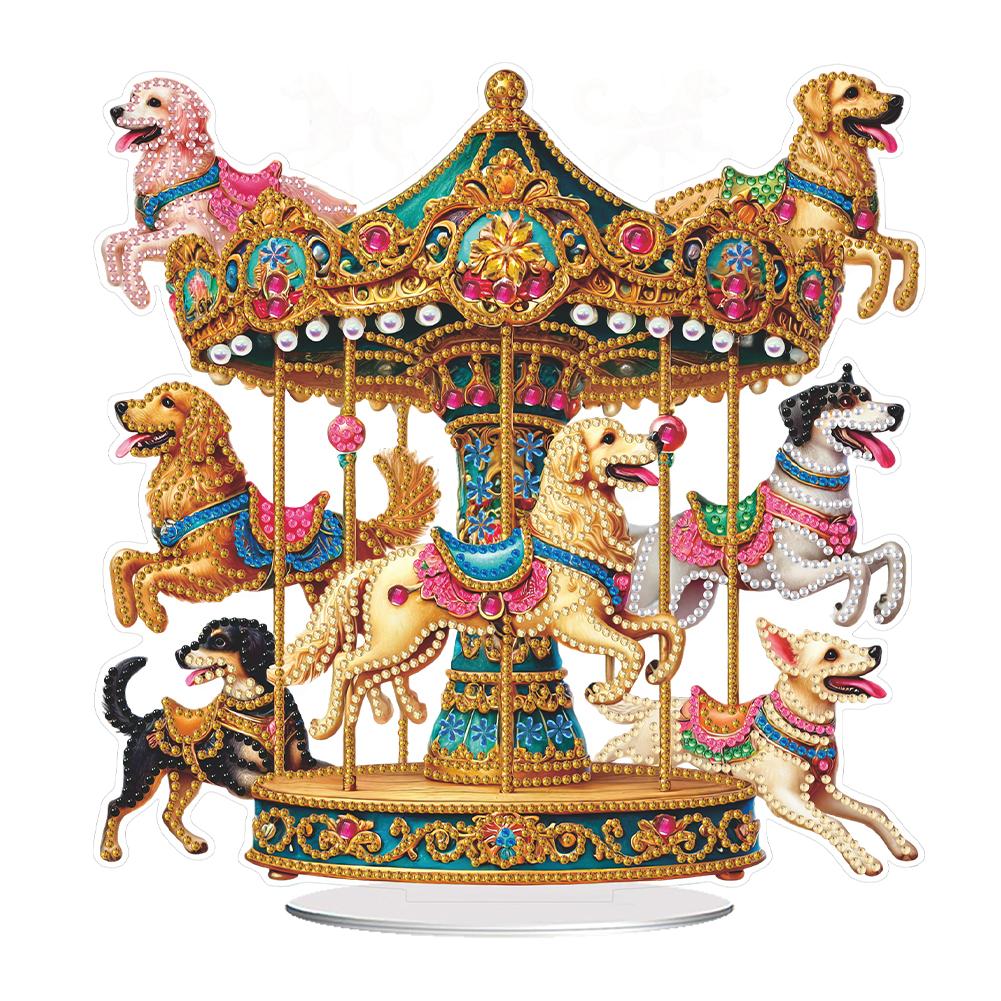 Acrylic 2D Flat Carousel Print DIY Desktop Diamond Art Kits Diamond Painting Desktop Decorations for Home Office Desktop Decor