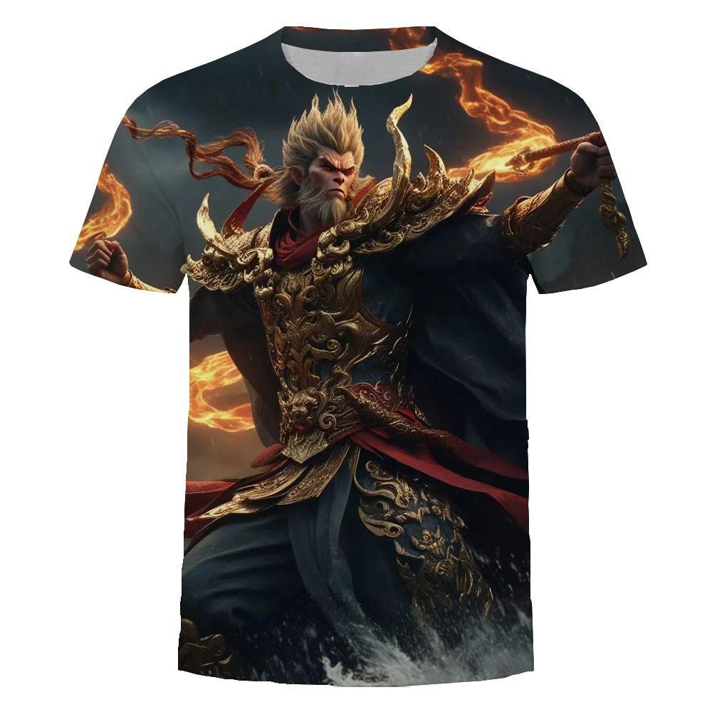 Внутренний 3A Игра Черный Миф. Футболка с принтом Wukong China-Chic, универсальная мужская повседневная одежда с коротким рукавом, быстросохнущая