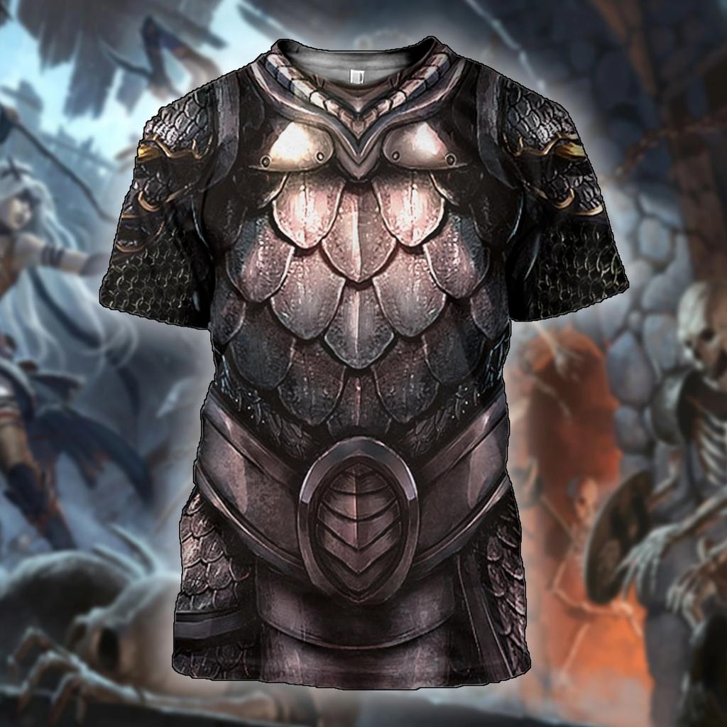 Medieval Knight Armor Men's T-shirt Tops 3D Print Tshirts Templar Knight Cosplay Short Sleeve Shirt O Neck Cool Streetwear