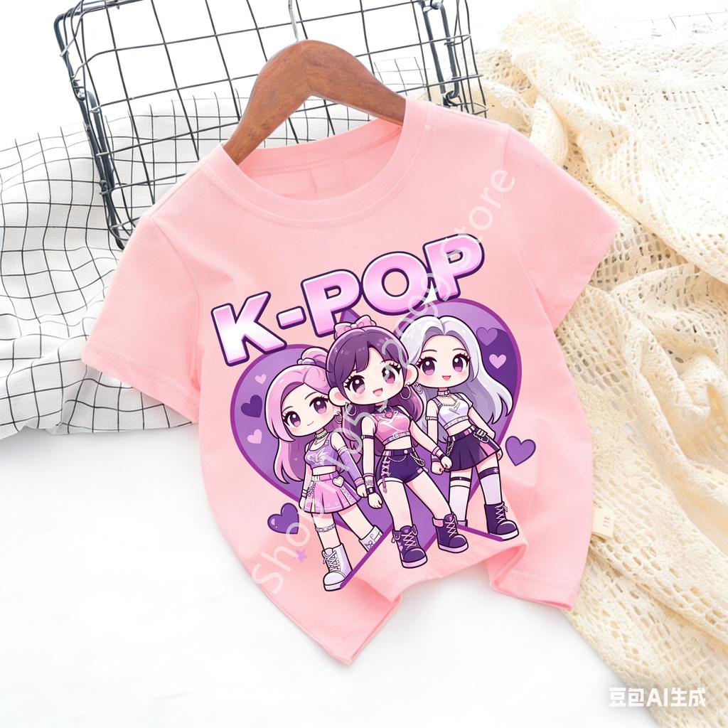 Детская футболка K-pop с мультяшным принтом, короткий рукав, летняя, удобная, забавный подарок для фанатов, футболки в стиле Харадзюку, одежда для девочек