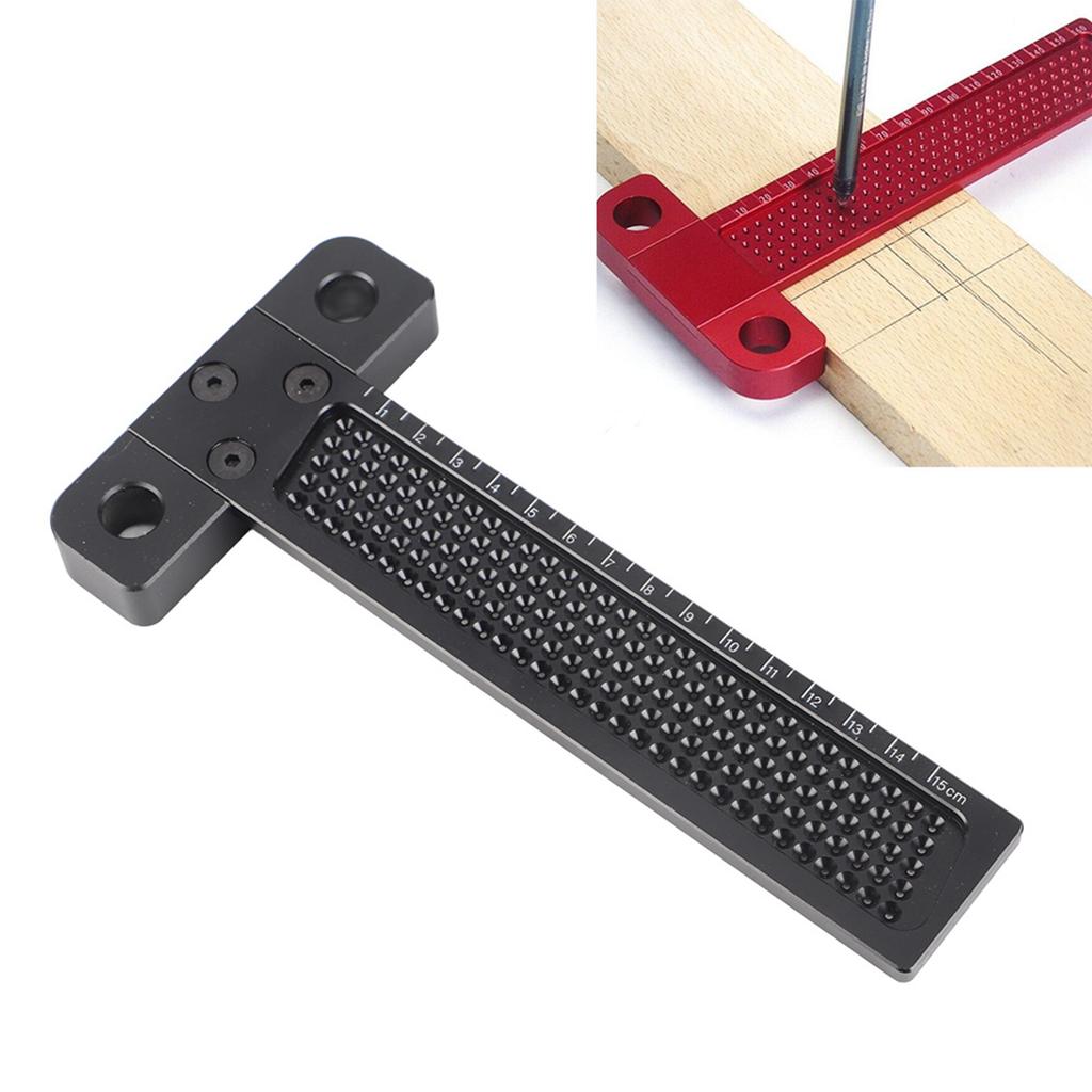 T Type Ruler Hole Scribing Aluminum Alloy Woodworking Marking Measuring Hand Tool