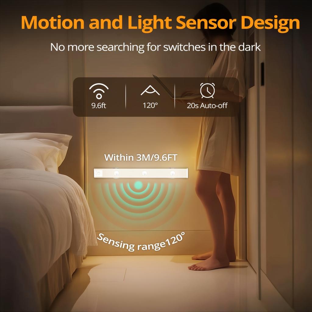 Беспроводной светодиодный ночник с датчиком движения/инфракрасным датчиком, перезаряжаемый через USB, ультратонкий светильник для шкафа, умное диммируемое освещение для кухни, гардероба, спальни, кладовки
