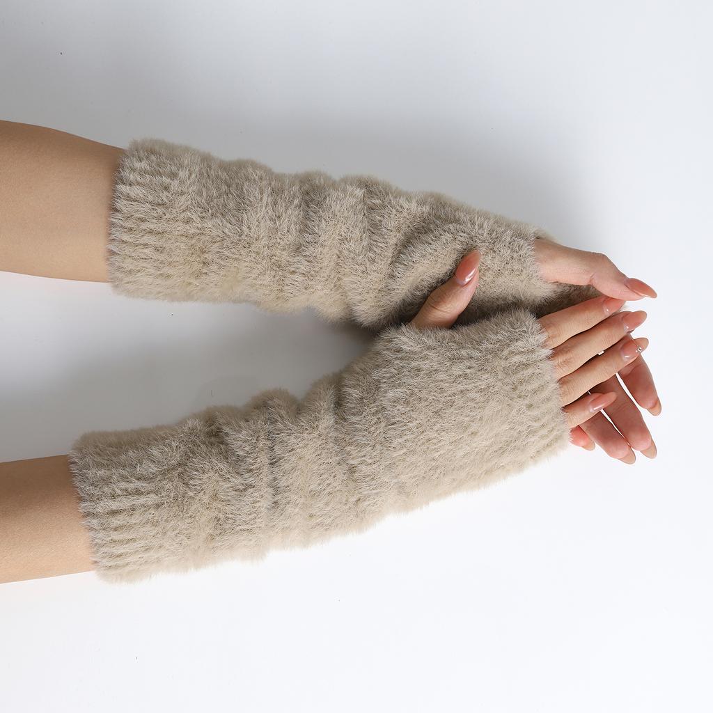 Botvotee Осень Зима Женские Митенки Бархат под норку Митенки без пальцев Y2K Нарукавники