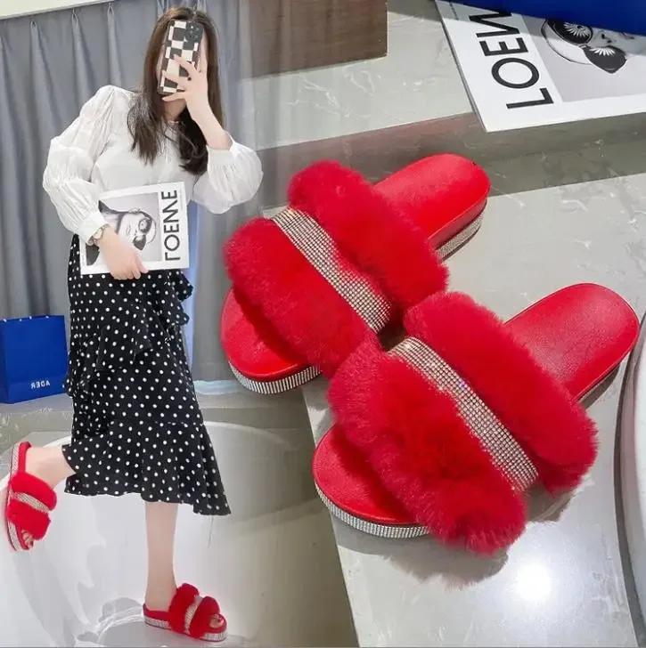 Fashion Women Casual Slippers Fashion Rhinestone Suede Platform Flats Outdoor Comfortable Indoor Female Slippers Chinelo Nuvem