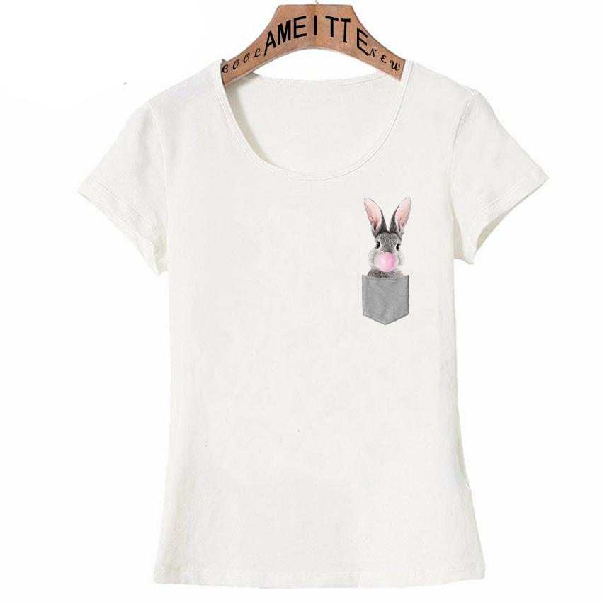 Summer Fashion Women Short Sleeve Bunny With Bubble Gum Print T Shirt Funny Pocket Harajuku