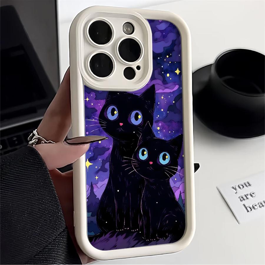 Черный Ночной Звездный Кот Чехол для iPhone 17 Pro Max 16 17e 11 15 Plus 12 Pro 14 Air 13 Чехол для Телефона