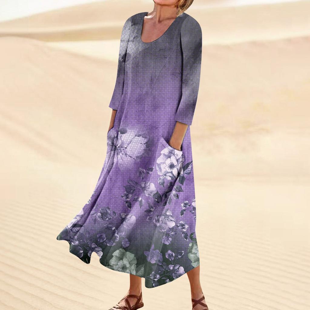 Платье для женщин, весеннее повседневное модное платье в стиле бохо с рукавами 3/4 для праздника, большого размера